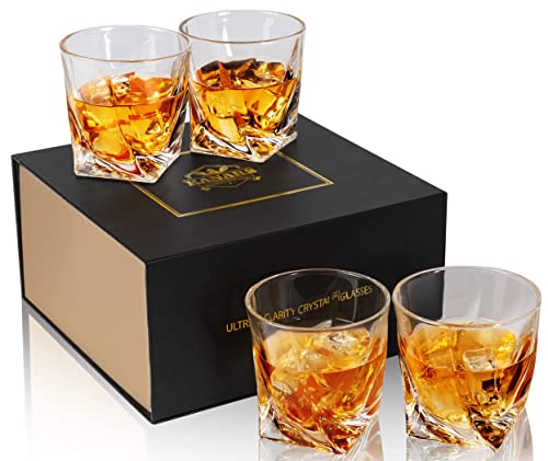 KANARS Whiskey Gläser Set, Bleifrei Kristallgläser, Whisky Glas, Schöne Geschenk Box, 4-teiliges Whisky Gläser, 300 ml, Hochwertig