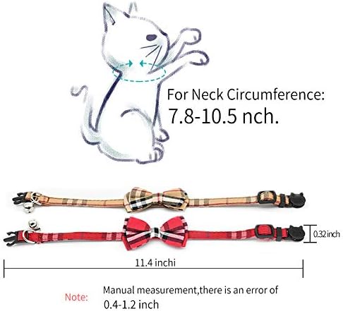 CHUKCHI 2 Pack/Set Cat Collar Breakaway with Cute Bow Tie and Bell for Kitty and Some Puppies, Adjustable from 7.8-10.5 Inch (Red+Blue)