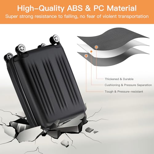Image of Kono Carry On Luggage 22x14x9 Airline Approved 20 Inch Expandable, Black | PC+ABS Hard Shell Suitcase, Lightweight Luggage with Quiet Spinner Wheels & TSA Lock, Suitable for 1-3 Days of Travel