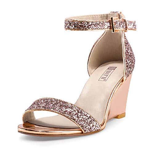 IDIFU Women's Classic Wedge Heels Sandals 3 Inch Ankle Strap Open Toe Evening Dress Wedding Shoes...
