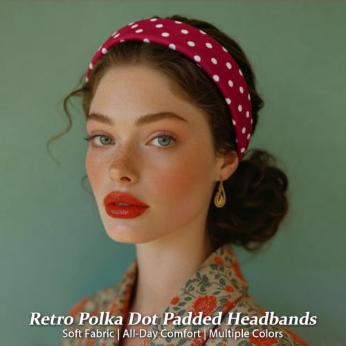 Image of DRESHOW 4 Pcs Polka Dot Headbands for Women Girls Non Slip Wide Headbands Turban Vintage Boho Head Bands Fashion Head Wraps Hoop Hair Accessories