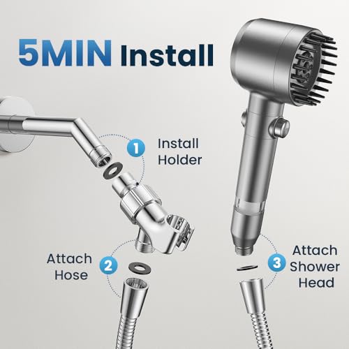 Filtered Shower Head with Hand, High Pressure Shower Head 4 Spray Modes, Shower Head with On/Off Switch for Pets Electric Wash