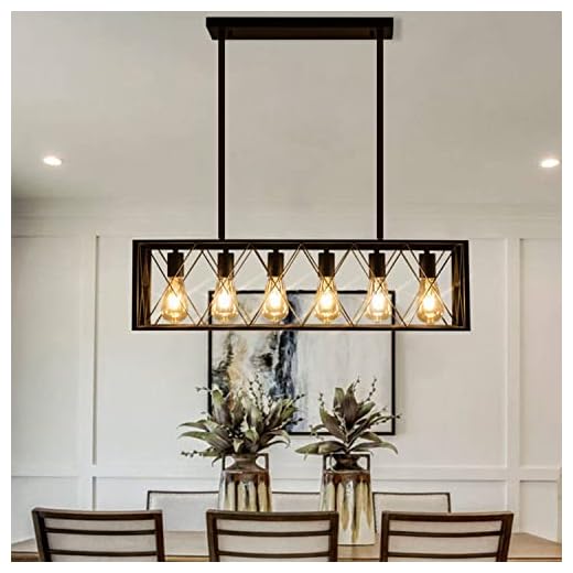 Pretoy Kitchen Island Pendant Lighting 6-Light Black Metal Industrial Bar Chandelier Fixtures Vintage Hanging Farmhouse Rectangle Linear Chandelier for Dining Room Living Room