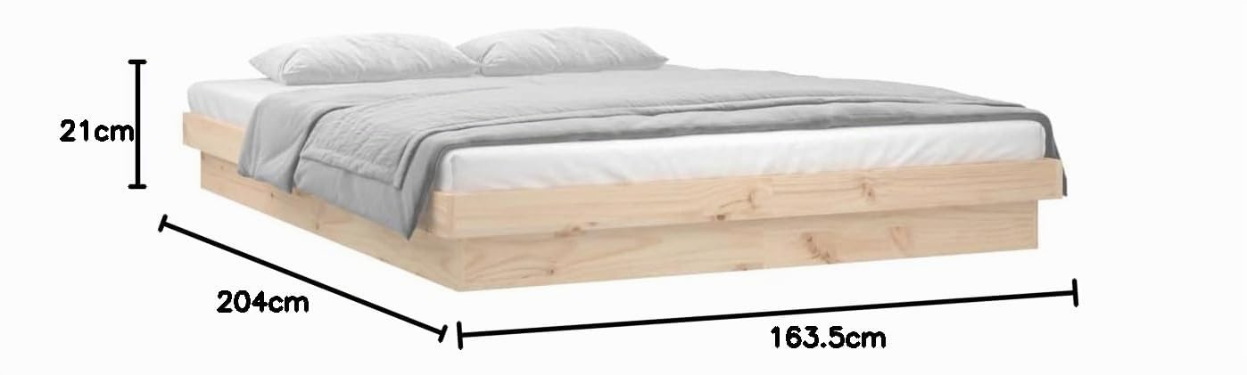 Festnight Letto Matrimoniale 160x200, Struttura Letto con LED, Giroletto in Legno Massello di Pino Naturale, Striscia LED Colorata e Telecomando