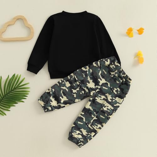 WZTYYDS Toddler Kids Baby Boy Fall Clothes 2T 3T 4T 5T 6T Letter Print Long Sleeve Tops Camouflage Pants Winter Outfits4