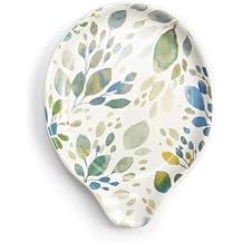 DEMDACO Blue Green Spring Leaves 6 x 4.5 Stoneware Spoon Rest