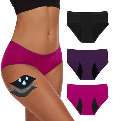 YESWEL Period Underwear For Women, Leak-Proof Hipster, Brief, Heavy Flow, 3 Pack (Medium, Multicolor02)