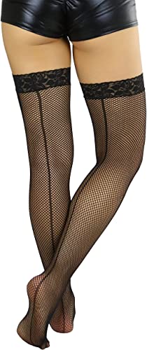 Image of ToBeInStyle Women's Fine Classic Fishnet Thigh High Stretch Nylon Novelty Stockings