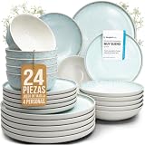 Juego de Vajilla de Steingut Ibiza para 6 Personas - 24 Piezas, Set de Vajilla para Lavavajillas y Microondas - Moderno Juego de Platos - Servicio de Pure Living en beige claro