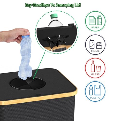 Image of Recycling Bin for Kitchen Indoor Home, Large 26 Gallon 100L Recycle Bin with Lid Removeable Reusable Inner Bag Bottle Can Glass Waste Plastice Stickers,Black