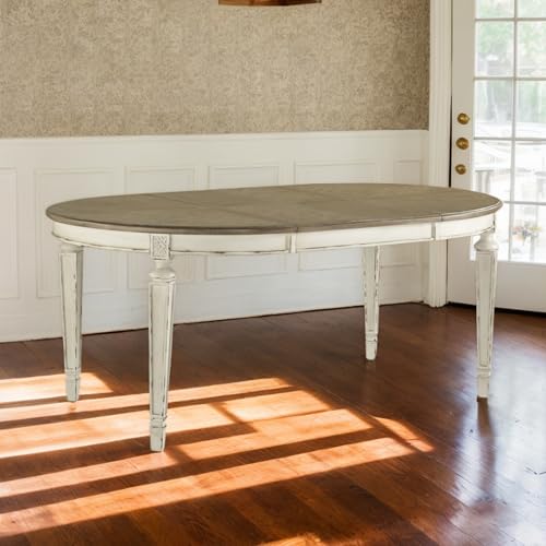 Image of Signature Design by Ashley Realyn Oval Dining Room Extension Table, Seats 6, Antiqued 2-tone Finish, Wood, Distressed White