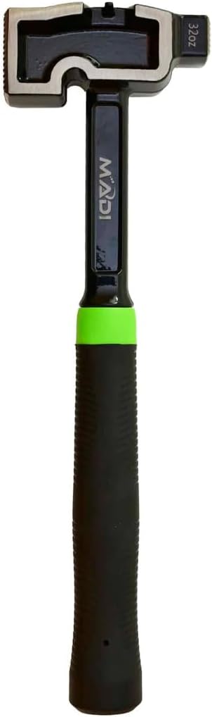 MADI All-Steel Milled Lineman Hammer - Single Piece Forged Steel Handle and Head - 32 Oz Hammer Head with 2 Milled Faces - SMLH-1