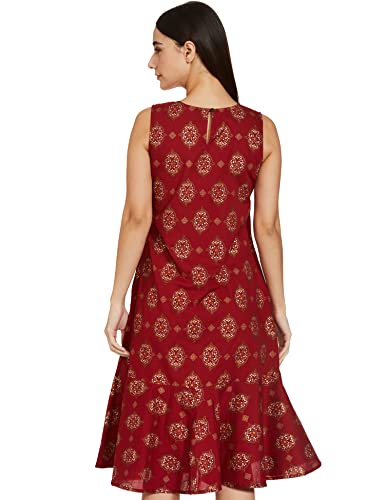 Image of Amazon Brand - Myx A-line Sleeveless Dress (PAG 101 Golden JAAL RED Large)