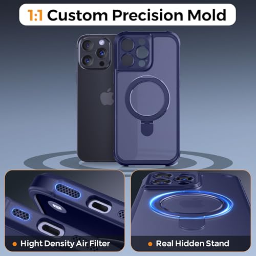 MOCCA Design for iPhone 13 Pro Case with Magnetic Invisible Stand [Full Camera Protection] [Compatible with Magsafe] Military Drop Shockproof Translucent Matte Phone Case Cover 6.1",Deep Blue by MOCCA - Image 5