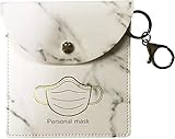 Estuche para guardar mascarilla facial antibacteriana Funda de Piel ecologica PU, Caja con gancho Llavero y cierre clip bolsa guada mascarillas,portamascarillas (12x12CM) COLOR IMAGEN (Blanco)