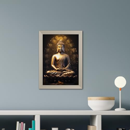 Image of TenorArts Gautam Buddha Photo Frame Vastu Positivity Lucky Wall Painting Aesthetic Art Frames with White Wooden Texture for Living rooms Office Bedroom - Wall Paintings /Hangings (12inches x 9inches)