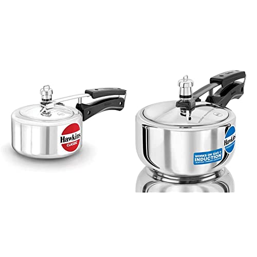 Image of Hawkins Classic CL15 1.5-Liter New Improved Aluminum Pressure Cooker, Small, Silver & Hawkins Stainless Steel Pressure Cooker, 2 Litres, Silver