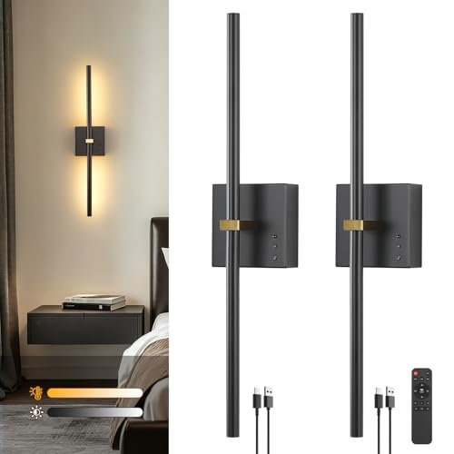 Joossnwell Battery Operated Wall Sconces Set of 2, 24 Inch Black