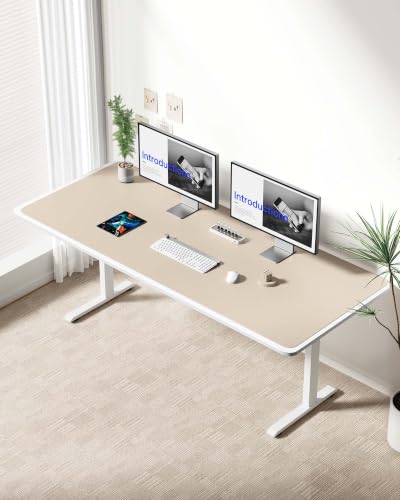 Image of YSAGi Leather Desk Protector, Office Mat, Large Mouse Mat, Non-Slip PU Leather Blotter, Laptop Desk Mat, Waterproof Writing Pad for Office and Home(Eeggshell, 63 inch x 24 inch)