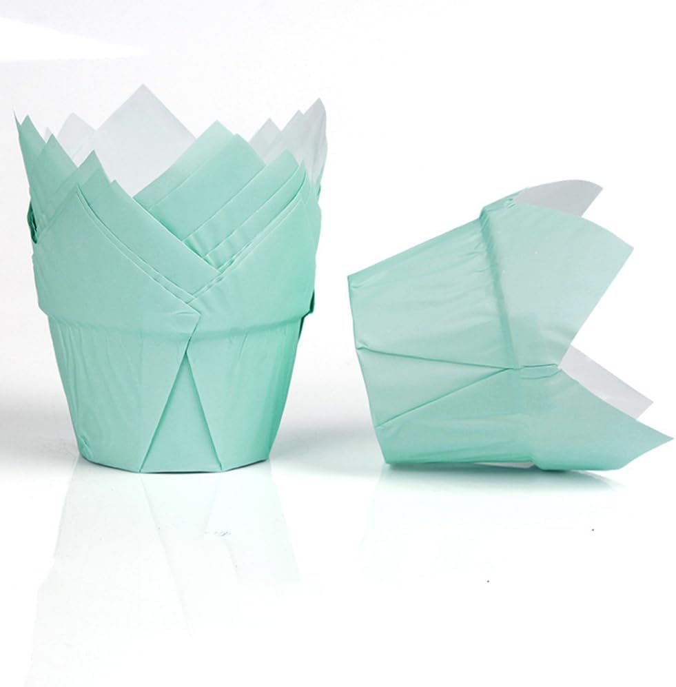 100 Pack Pink Blue Cupcake Liners Large Muffin Liners Tulip Baking Cups Paper Cupcake Wrappers Greaseproof Baking Cups Large Cupcake Liners for Kitchen Party Wedding Birthday Baking (Pink)