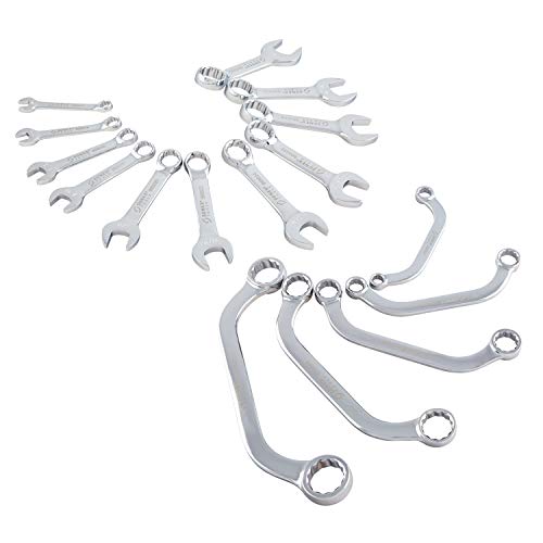 Sunex International Sunex 11-Piece (3/8-5/16”) Stubby Combination Wrench Set With 5-Piece (8X10Mm – 21X22Mm) Sae Half Moon Box Wrench Set, Sun993035-Ec #TOP23
