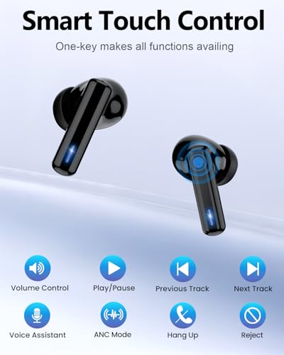 ZIUTY Wireless Earbuds Bluetooth Headphones, Ear Buds with Touch Screen, ANC ENC Noise Cancelling Transparency Mode, 40H Stereo Deep Bass, IPX7 Waterproof, Clear Calls, 5 EQ for iOS Android, Coal