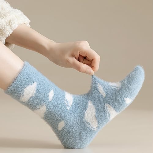 CHUNFO Womens Cozy Crew Socks Warm,Cute Colorful,Fuzzy Mid Calf,No-pilling,Prints Patterned,Size4.5-93