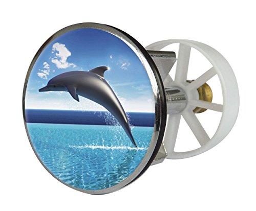 Preisvergleich Produktbild Waschbeckenstöpsel Design Dolphin Dream / Abfluss-Stopfen aus Metall / Excenterstopfen / 38 40 mm