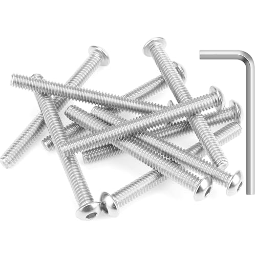 Image of 10 Pieces 1 /4-20 x 2-1 /2 inch Button Head Socket Cap Screws Bolts, HELIFOUNER 304 Stainless Steel (18-8) Screws, Bright Finish, Fully Threaded