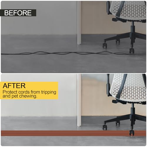 Image of MYFAMIREA 4FT Floor Cord Cover Heavy Duty Cable Cover Protector with 3 Channels Extension PVC Floor Wire Cover Outdoor Cord Hider Management Cord Cover for Wire on Floor for Home Office Outdoor, Brown
