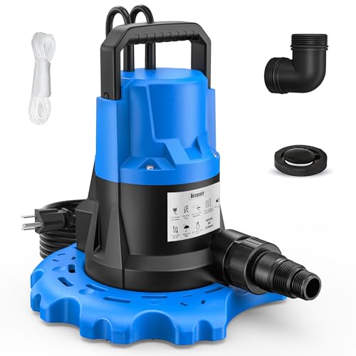1 HP Automatic Swimming Pool Cover Pump, 5000 GPH Submersible Pumps with 3/4” Check Valve Adapter...