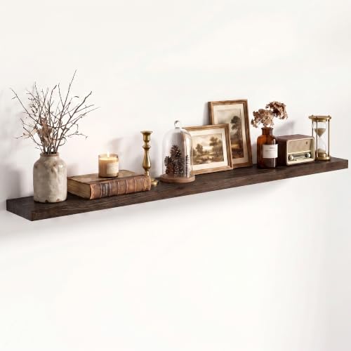 Image of Fun Memories 55 inch Elm Wood Floating Shelves for Wall, Walnut Finish, 1 Pack