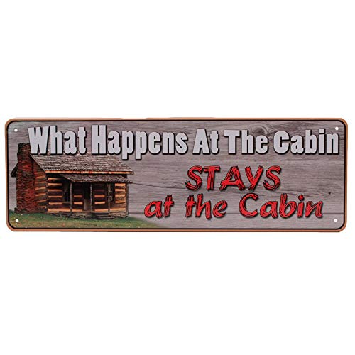 River's Edge Products What Happens at The Cabin, Stays at The Cabin Embossed Tin Sign, X-Large/12x17-Inch