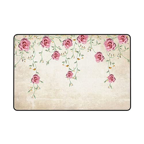 Area Rugs For Living Room,Spring Chic Floral Pink Roses Vintage Beautiful Shabby Rose Flowers Luxury,Large Floor Carpets Mat Non Slip Washable Throw Runner Rug Playroom Bedroom Kids Room 3'X5' #TOP4