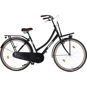AMIGO Sturdy Damesfiets, retrofiets, stadsfiets, 28 inch, 50 tot 57 cm, terugtraprem en V-rem, matzwart