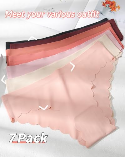 Image of LEVAO Seamless Underwear for Women No Show Ice Silk Bikini Breathable Hipster Wavy Sides Invisibles Panties 7 Pack S-XL