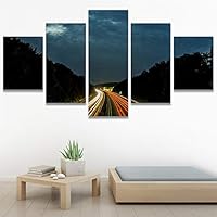 SIGNWIN 5 Panel Canvas Wall Art Road Lights for Home Decorations Ready to Hang - 60