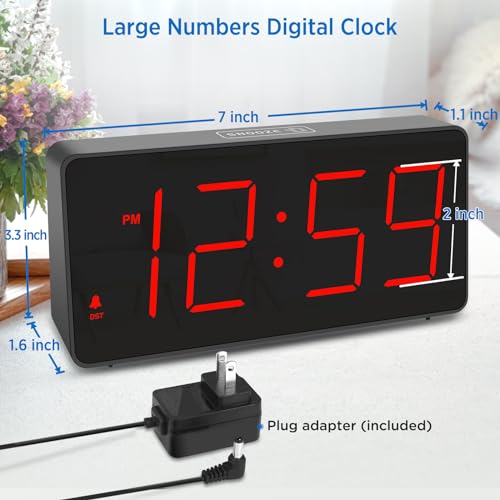 Image of Peakeep Large Digital Alarm Clock for Bedroom Bedside Seniors 5 Dimmer | Big LED Numbers for Seniors, Loud Alarm Clock for Heavy Sleepers, Battery Backup, Plug in Electric with USB Charger