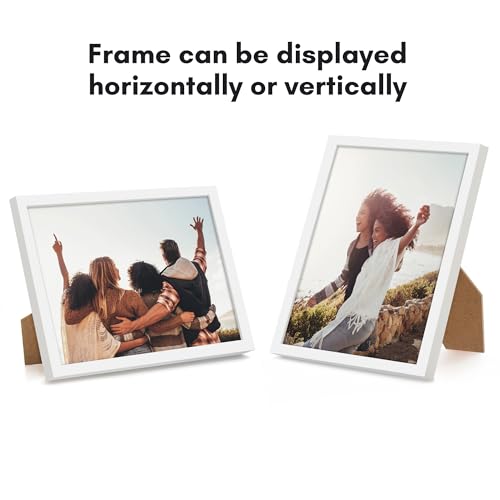 Americanflat 8x10 Picture Frame with Shatter-Resistant Glass - Streamline Collection - Thin Border Photo Frame for Tabletop and Wall Display - Hanging Hardware and Easel Stand Included - White