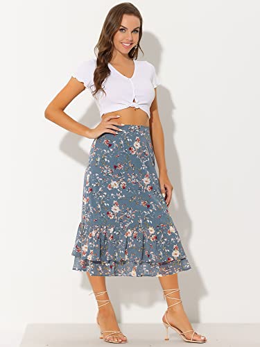 Image of Allegra K Women's Printed Skirt 2025 Weekend Trendy Summer Chiffon Ruffle Tiered Flowy Midi Skirts