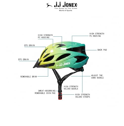 Image of JJ Jonex Adjustable Cycling & Skating Helmet with Detachable Visor | Light Weight | Adjustable Strap with Comfortable Chin Padding | Blue | Medium Size | (Green, Medium)