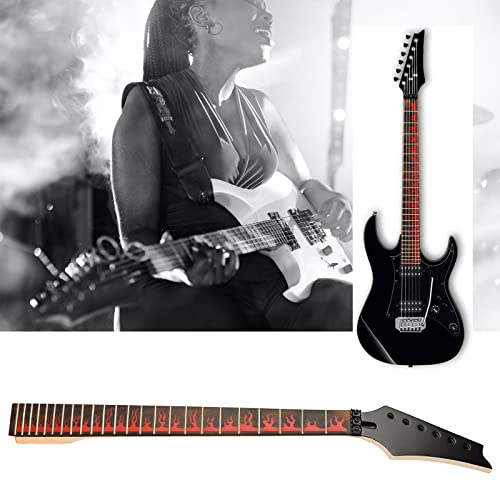 24Fret 14° Electric Guitar Neck Canadian Maple Electric Guitar Rosewood Fretboard Inlaid With Flame Notes (Iba Red Flame) #TOP4