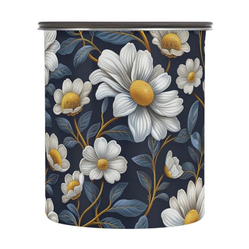 tplaotee Recipientes herméticos de acero inoxidable con diseño de flor de manzanilla, 900 ml, con botón de presión para cereales