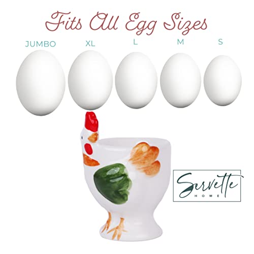 Egg Cup Cute Ceramic Soft Boiled Egg Holder - Set Of 2 - White Chickens #TOP4