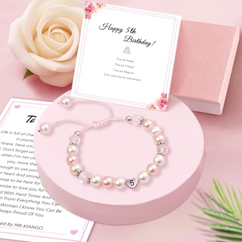 Image of Birthday Gifts for Girls Bracelets, Beaded Bracelets as 1 3 4 5 6 7 8 9 10 11 Year Old Girl Birthday Girls Presents, Adjustable Pearl Bracelet with Letter as Birthdays Girl for Daughter Niece