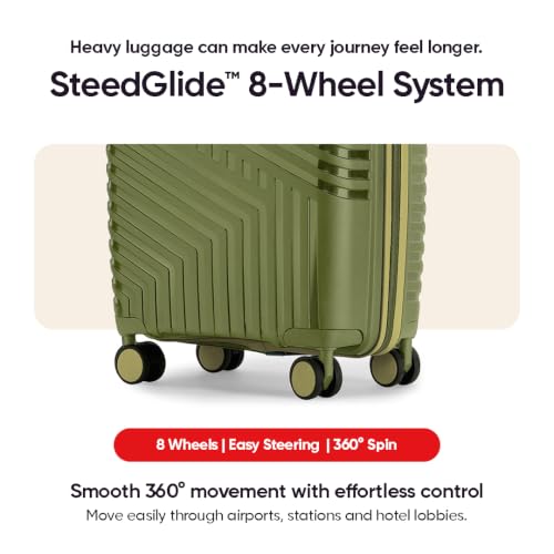 Image of Core Medium Check-in Suitcase 65 cm 24 inch Polypropylene Hard Trolley Bag, 8 Spinner Wheels, Recessed Number Lock, Lightweight Luggage for Men & Women Moss Green /Lunar Yellow