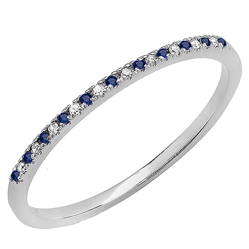 Dazzlingrock Collection Round Blue Sapphire & White Diamond Stackable Band for Women in Solid Gold