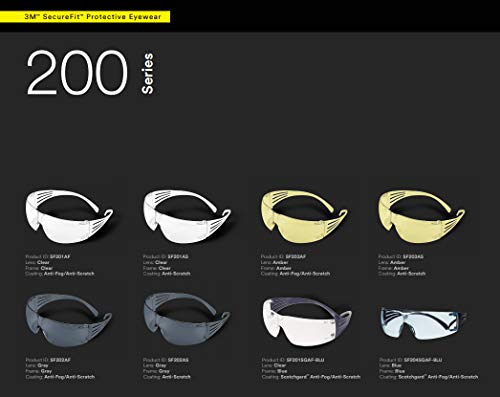 3M Safety Glasses, SecureFit, 1 Pair, ANSI Z87, Anti-Scratch, Clear Lens, Clear Frame, Secure Comfortable Fit