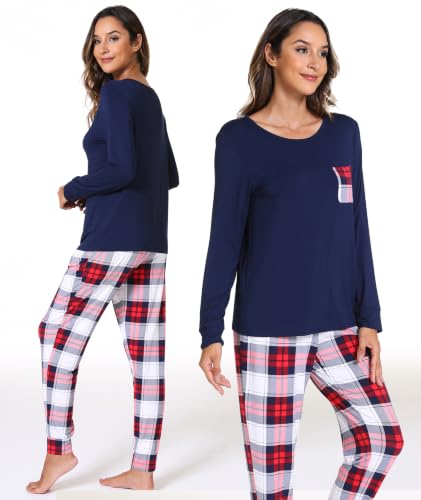 Image of GYS Bamboo Viscose Sleep Sets for Women Long Sleeve Crew Neck Pajama Sets with Pockets