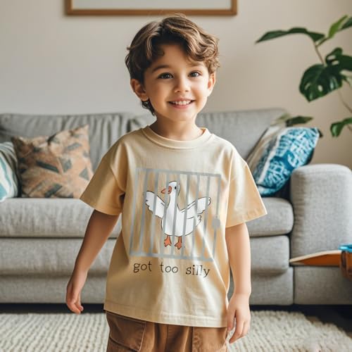 Image of Kids Short Sleeve Tees Toddler Crewneck T-Shirts Boys Girls Dino Raccoon Excavator Silly Goose Flower Girl Tops 2-7 Years